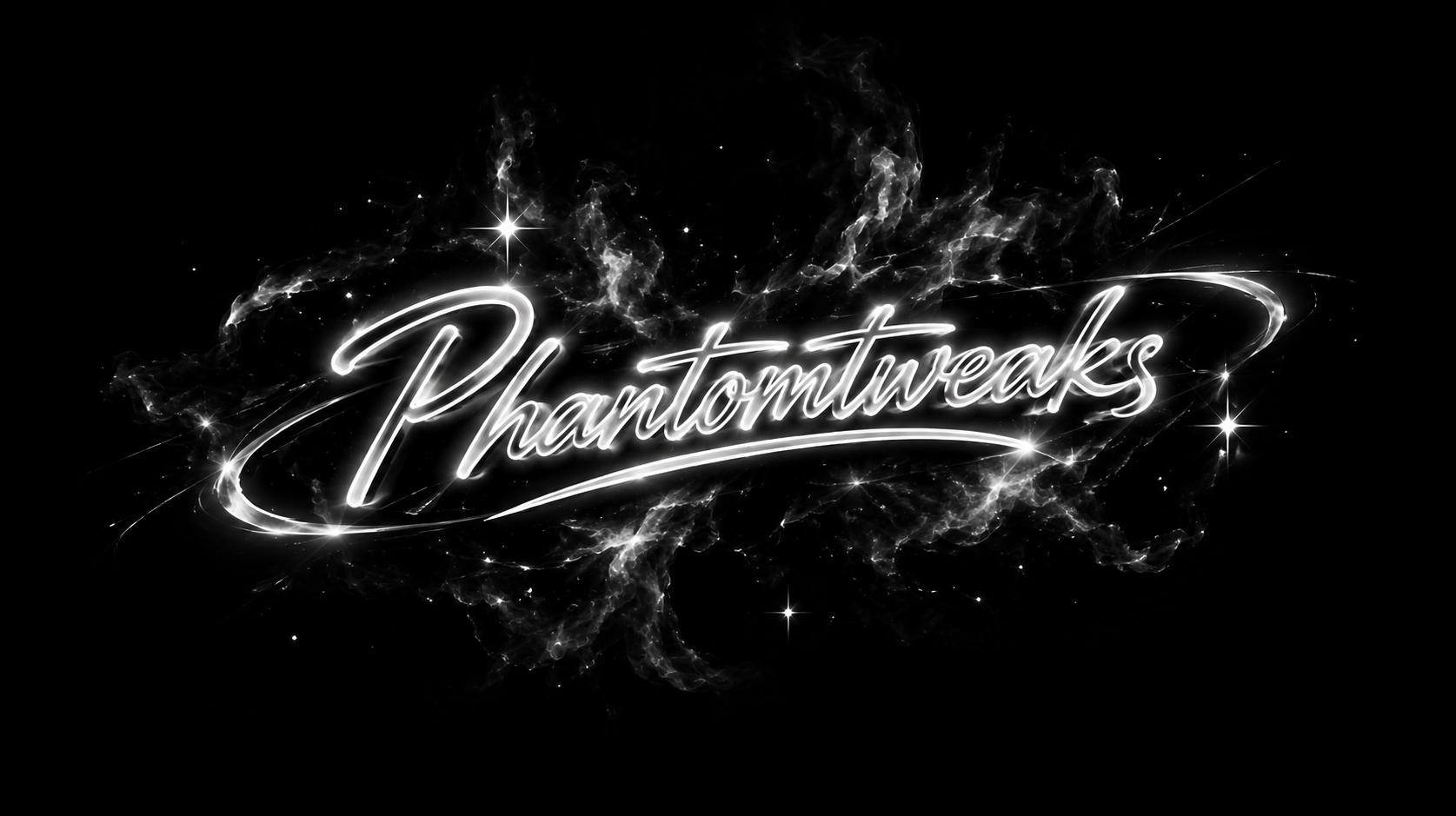 Phantomtweaks Schriftzug mit Rauch- und Lichteffekten